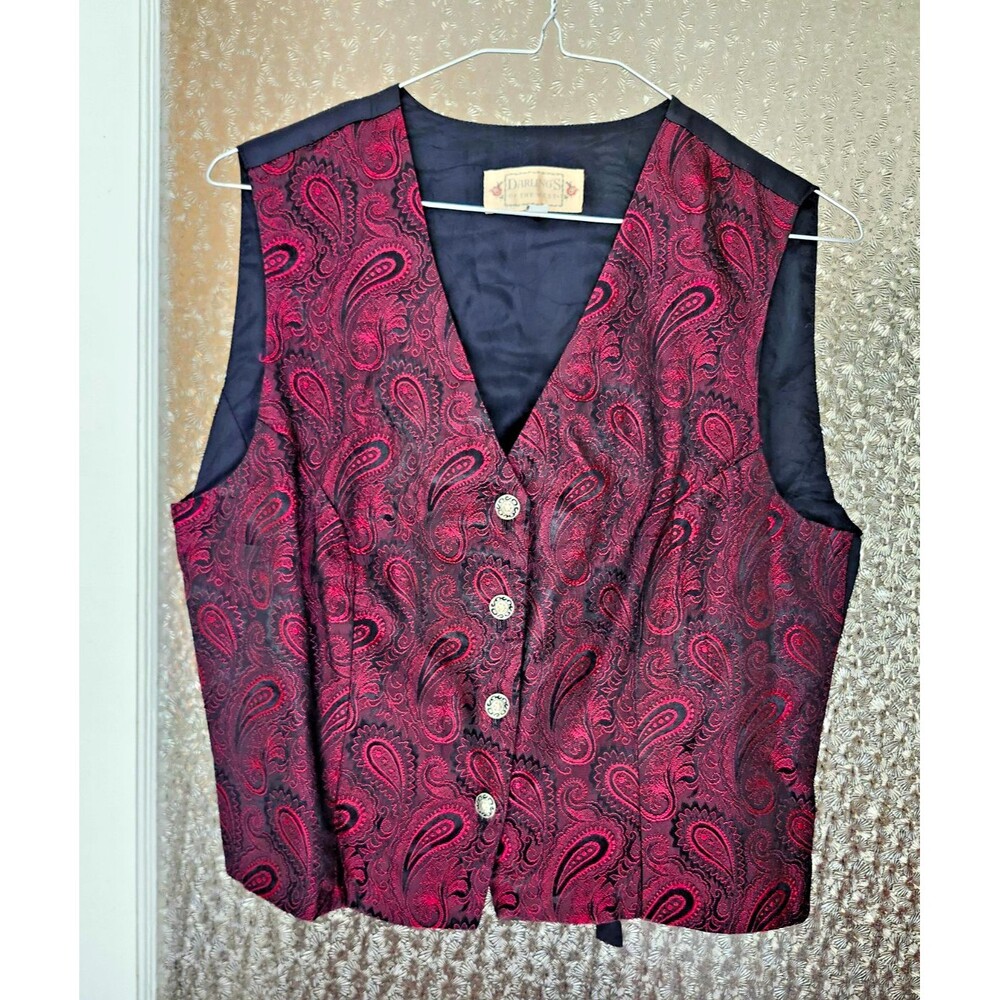 Darlings of the West 80s 90s VTG Vest Waistcoat Medium Burgundy Black Paisley